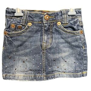Kids Size 4 Denim Skirt Rhinestone Embellished Yellow Stitching